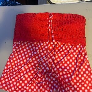 Red Strapless Top with Patterned Design